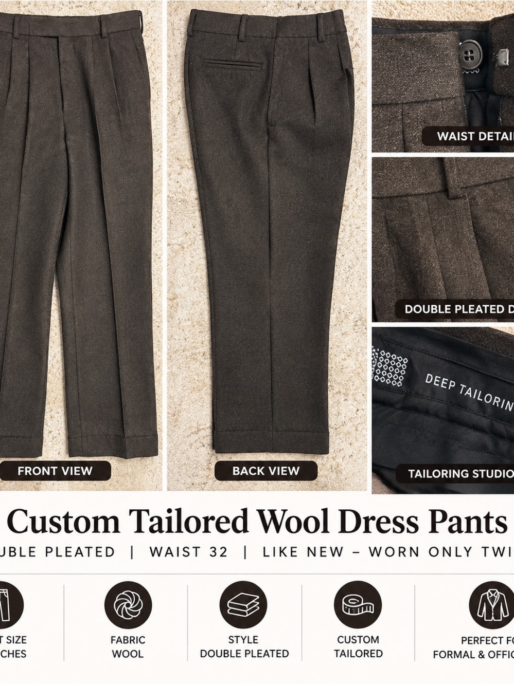Custom Tailored Wool Dress Pants - Dark Brown